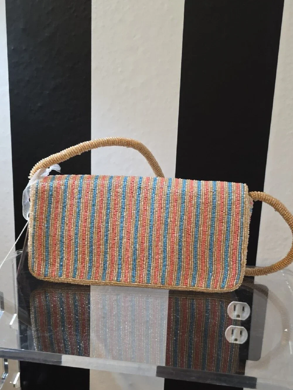 Beaded Multicolor Floral Tassel Crossbody Clutch